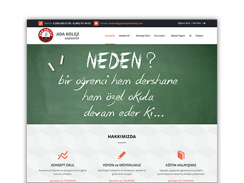 Ada Koleji - Gaziantep - Web Sitesi Tasarımı ve İçerik Yönetim Sistemi